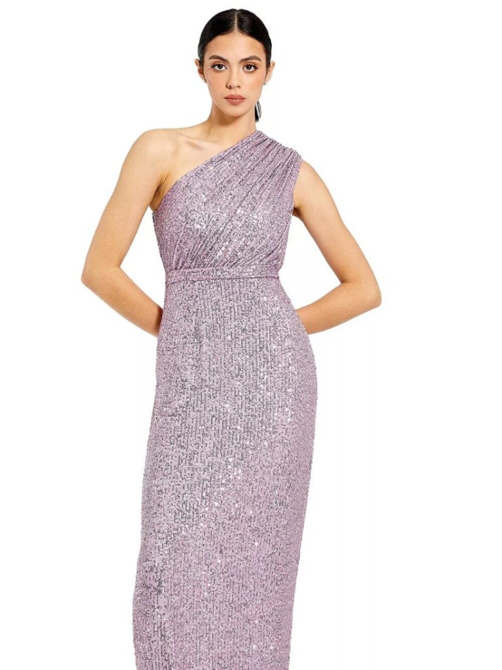 Mac Duggal Women's Ieena Sequined Ruched One Shoulder Gown NWT